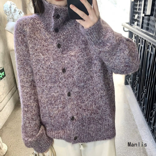Damen Grobstrick‑Cardigan im Oversize‑Look mit hohem Rippkragen und Knopfleiste Nord Taschen