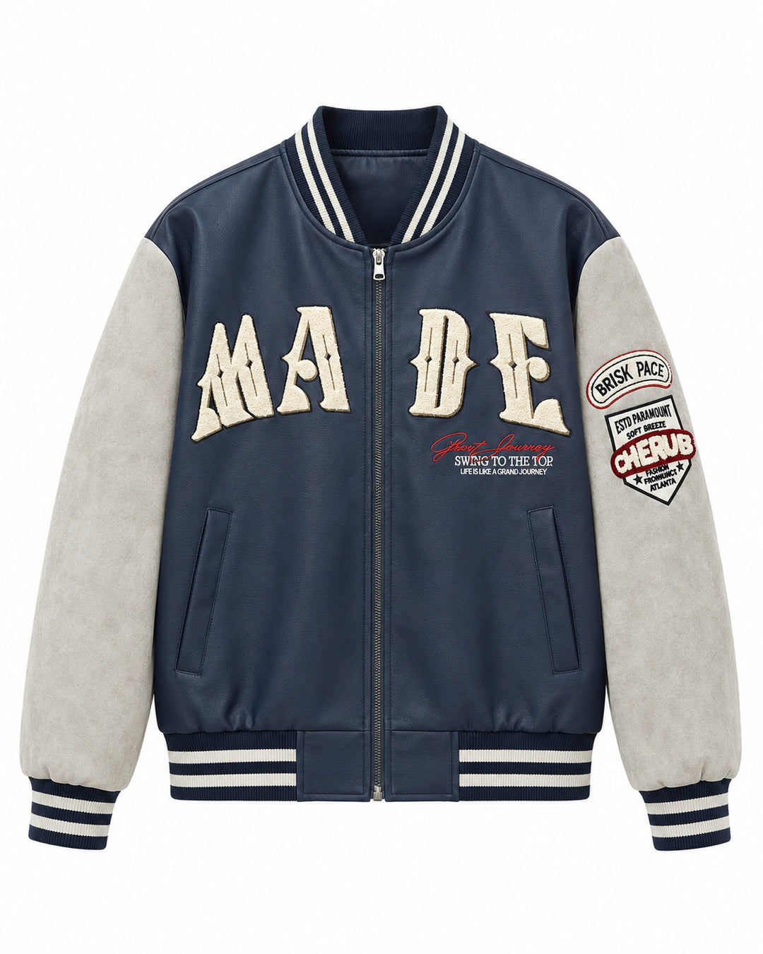 Herren Collegejacke im Letterman‑Style mit Kunstlederkörper und Veloursärmeln Nord Taschen
