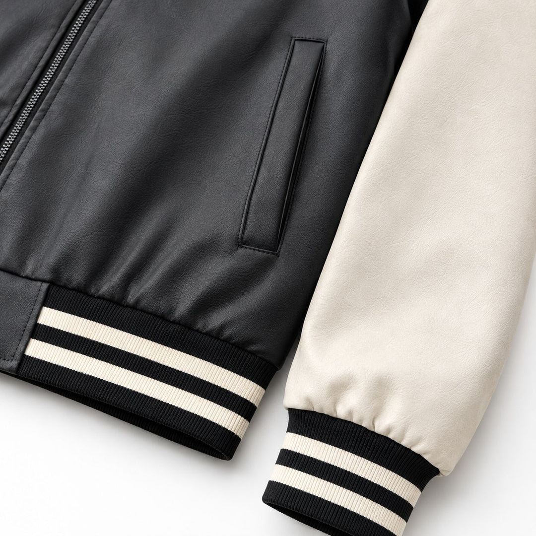 Herren Letterman-Jacke im Retrostil mit Kunstlederkörper und Wildlederärmeln Nord Taschen