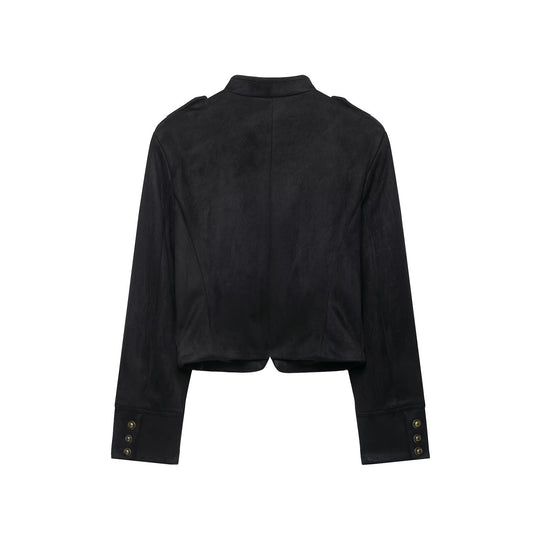 Damen Kurze Veloursjacke im Budapester‑Militärstil mit Stehkragen und dekorativen Metallknöpfen Nord Taschen