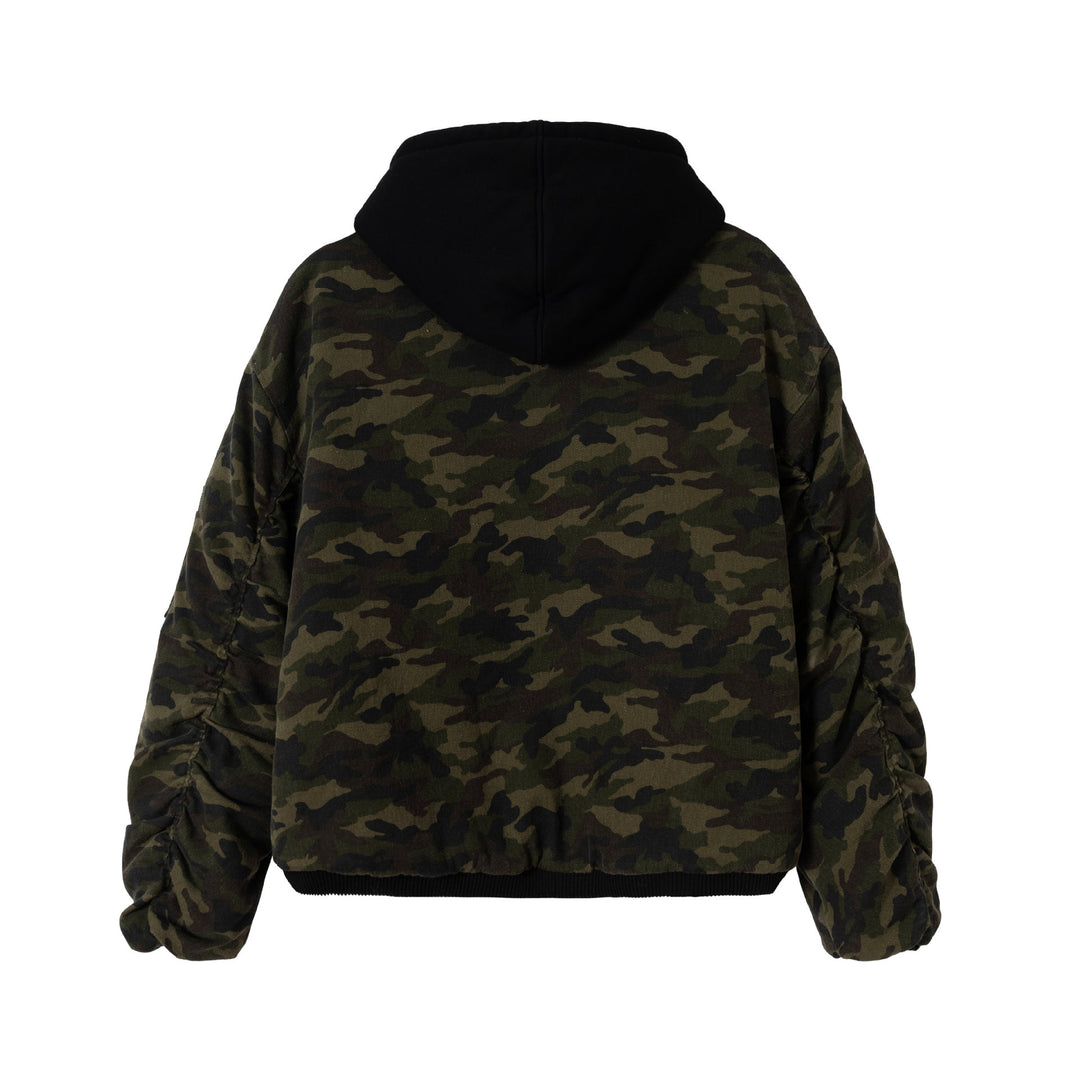 Herren Camouflage Utility-Bomberjacke mit Kapuze, Distressed‑Details und Hakenverschluss Nord Taschen