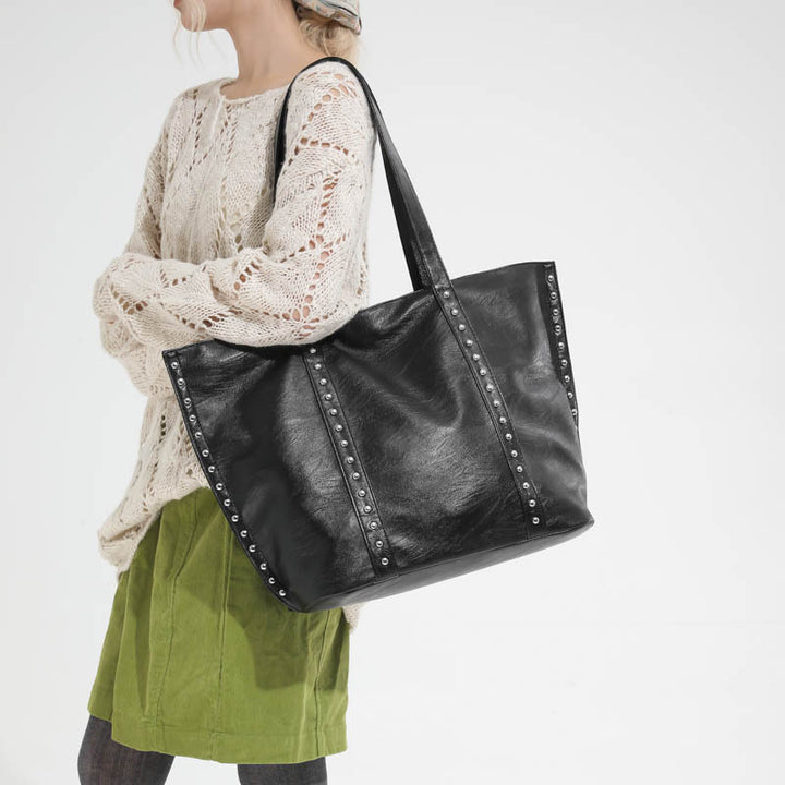 Damen Shopper Tasche mit modischen Nieten Nord Taschen