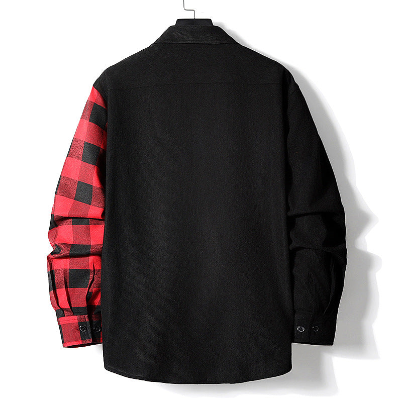 Herren Halbgespaltenes Overshirt im Lumberjack-Karo mit kontrastierender Uni‑Seite, Brusttasche und durchgehender Knopfleiste Nord Taschen