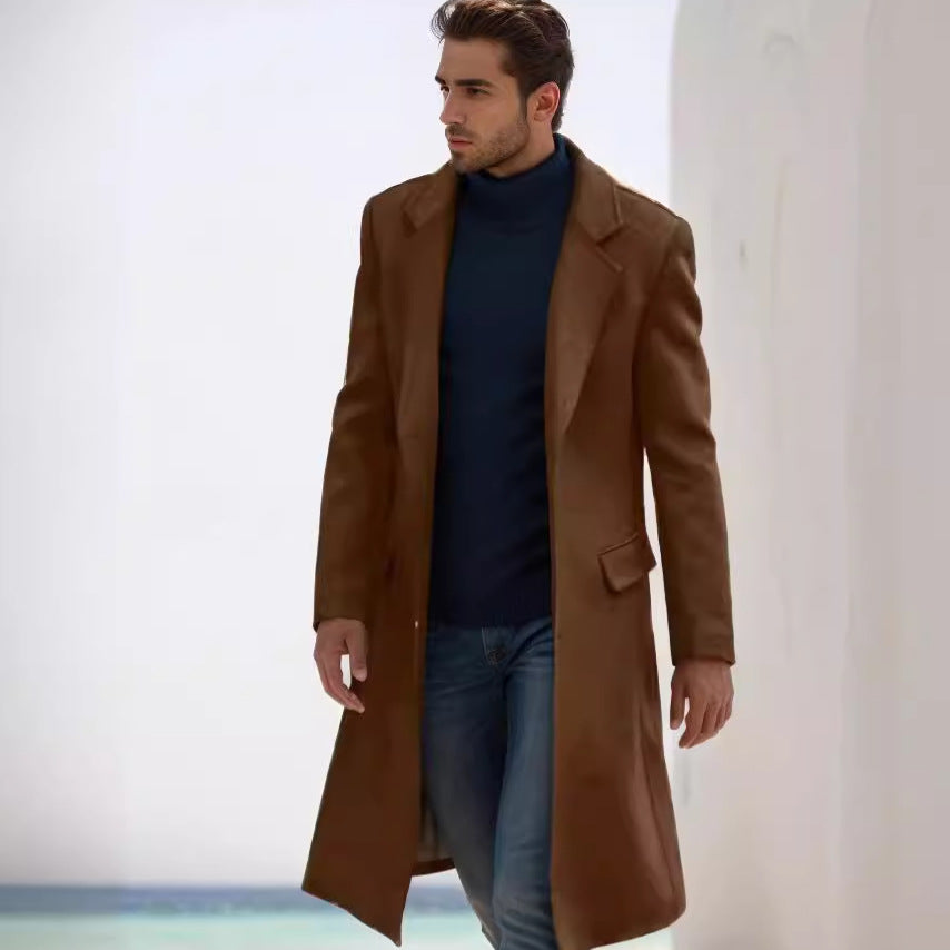 Herren Eleganter langer Wollmixmantel mit schlanker Silhouette und klassischem Revers Nord Taschen