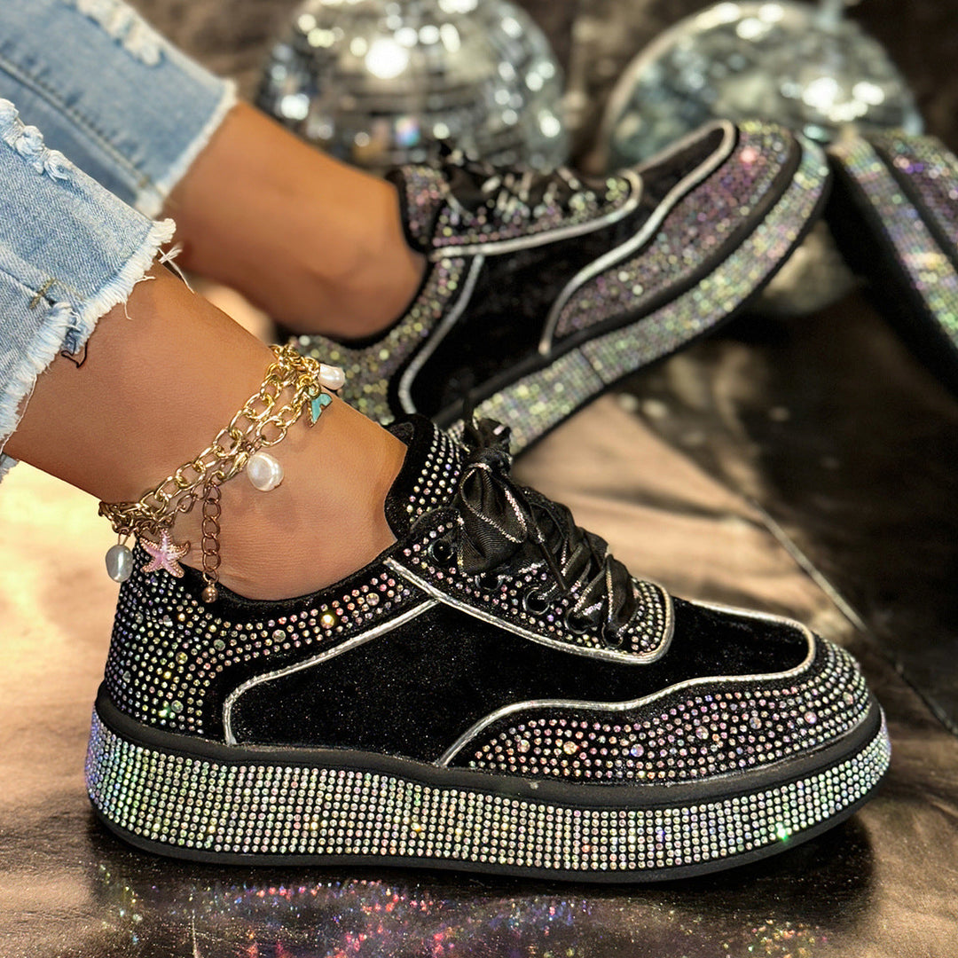 Damen Glamouröse Sneaker mit funkelnden Strass-Applikationen und bequemer Sohle