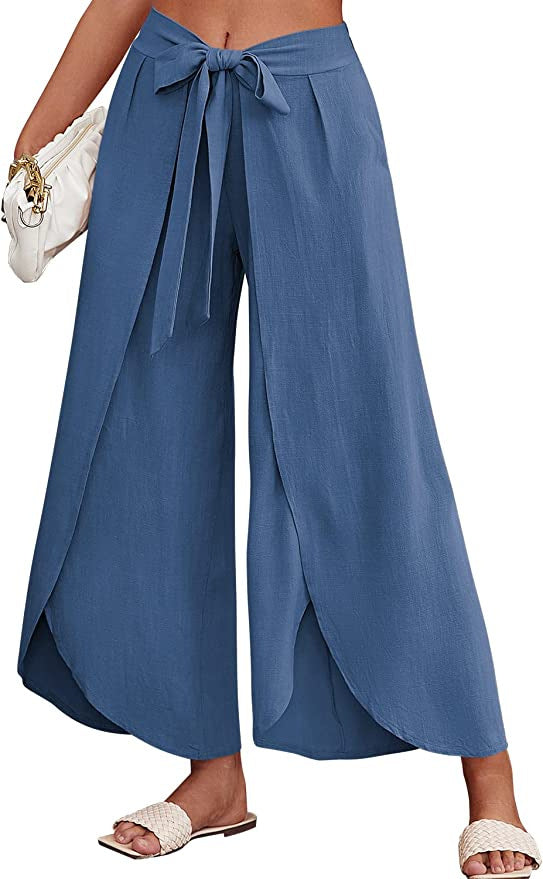 Damen Weite Sommerhose aus leichtem, atmungsaktivem Stoff mit Bindegürtel