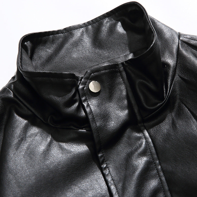 Herren Boxy Kunstleder-Blousonjacke mit Stehkragen Druckknopfblende und elastischem Saum Nord Taschen