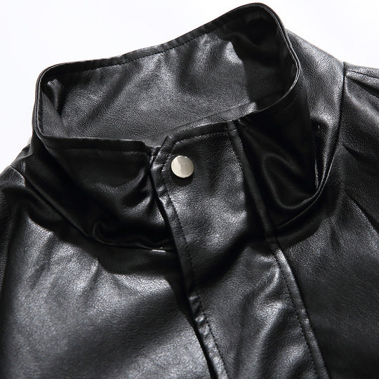 Herren Boxy Kunstleder-Blousonjacke mit Stehkragen Druckknopfblende und elastischem Saum Nord Taschen