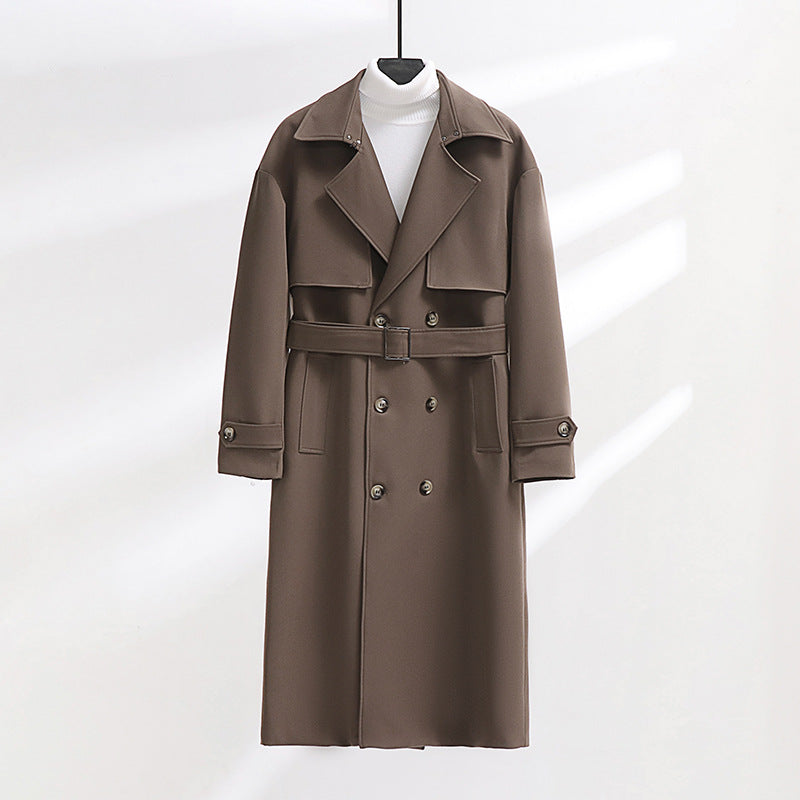 Herren Langer Doppelreihiger Trenchcoat mit Taillengürtel und Oversize‑Schalkragen Nord Taschen