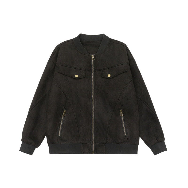 Unisex Kurzblouson im Vintage‑Suede‑Look mit Brustklappen, Reißverschlusstaschen und Rippbündchen Nord Taschen