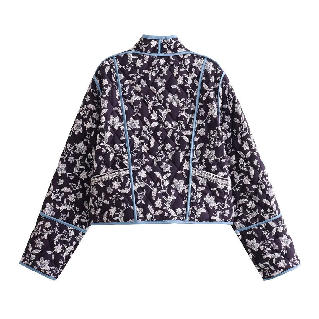 Damen Gestepptes Cropped-Steppjacke mit floralem Allovermuster und kontrastierender Paspelierung Nord Taschen