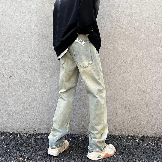 Herren Lockere Straight-Denim-Jeans mit leichter Stonewash-Optik und tiefem Schritt Nord Taschen