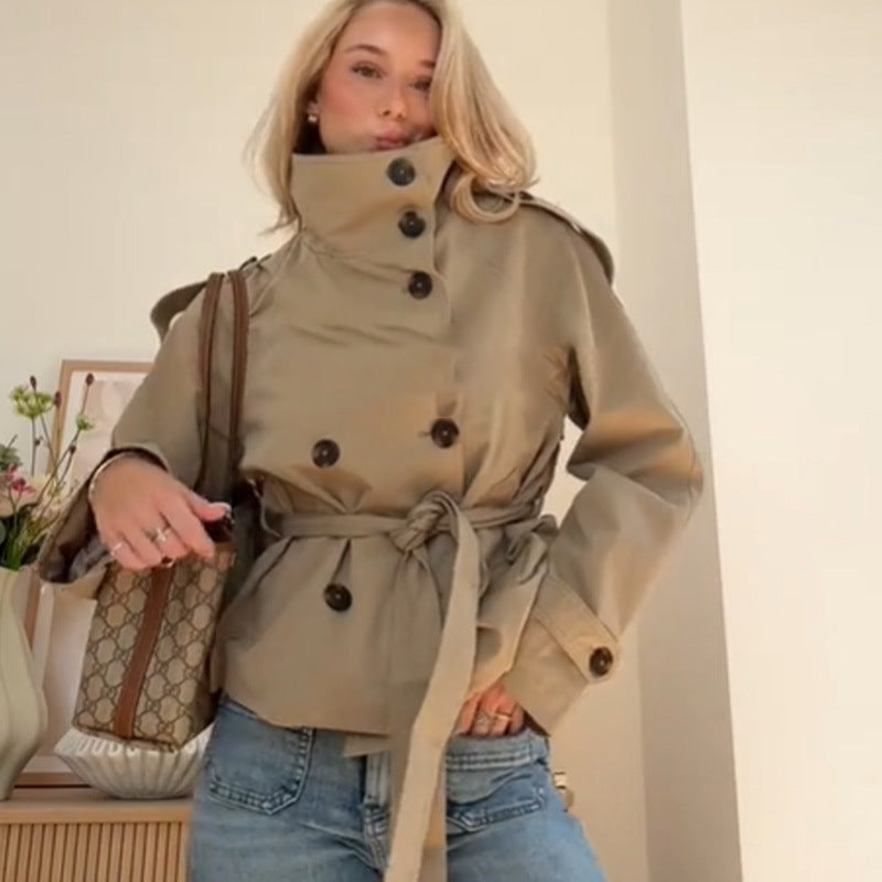 Damen Modische Trenchjacke mit tailliertem Schnitt und praktischen Taschen Nord Taschen