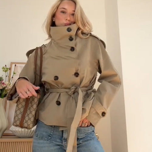 Damen Modische Trenchjacke mit tailliertem Schnitt und praktischen Taschen Nord Taschen
