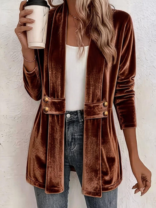 Damen Samt-Longblazer mit Schalkragen und Zierknopfleiste Nord Taschen