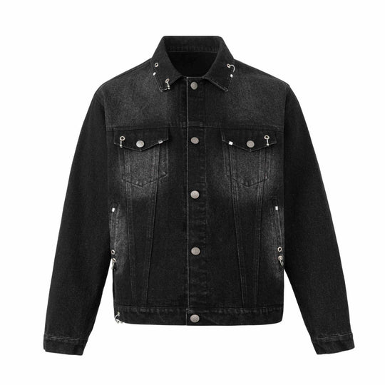 Herren Jeansjacke mit Ösen‑Details, Utility‑Nähten und verstellbarem Saum Nord Taschen