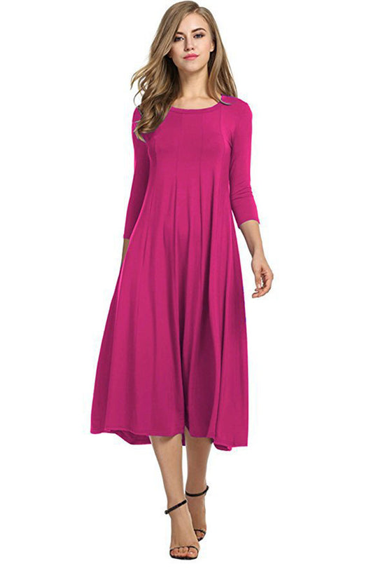 Damen Langes A-Linien Midikleid aus Stretch-Jersey mit Dreiviertelärmeln und Eingrifftaschen Nord Taschen