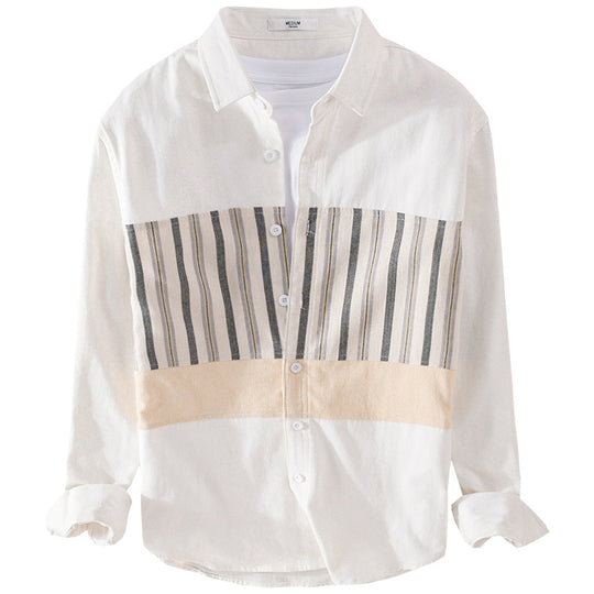 Herren Leichtes Baumwoll-Overshirt mit eingewebten Streifenpanelen und Kentkragen Nord Taschen
