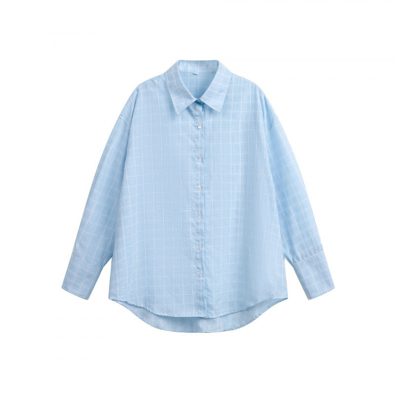 Damen Weites Oversize-Hemd aus leichter Baumwollmischung mit kariertem Muster Nord Taschen