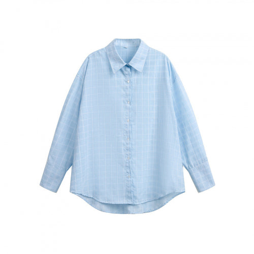 Damen Weites Oversize-Hemd aus leichter Baumwollmischung mit kariertem Muster Nord Taschen
