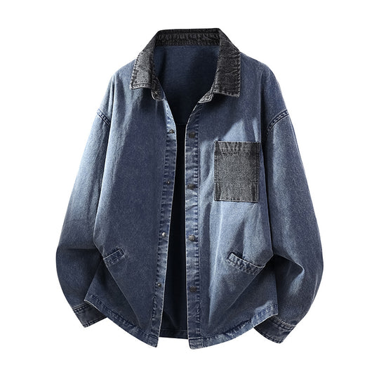 Herren Locker geschnittene Denim-Hemdjacke mit Kastenform und Eingrifftaschen Nord Taschen