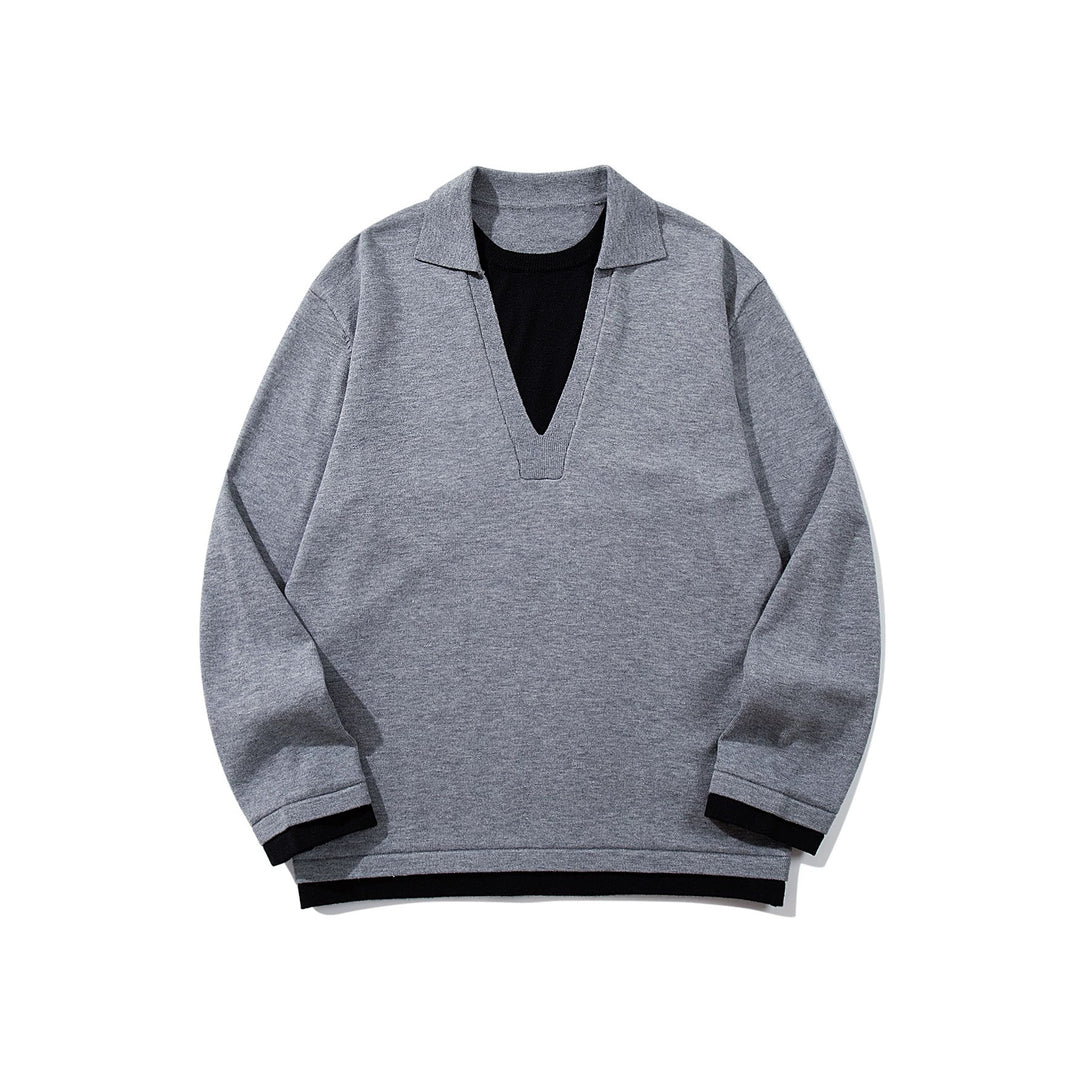 Unisex Lässiger Oversize Strickpullover mit tiefem V Einsatz und Hemd‑Layer Optik Nord Taschen