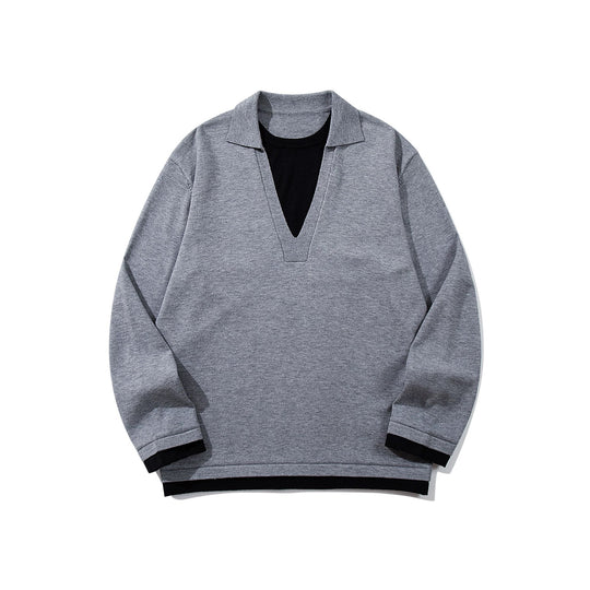 Unisex Lässiger Oversize Strickpullover mit tiefem V Einsatz und Hemd‑Layer Optik Nord Taschen