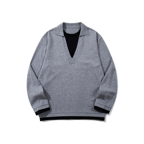 Unisex Lässiger Oversize Strickpullover mit tiefem V Einsatz und Hemd‑Layer Optik Nord Taschen