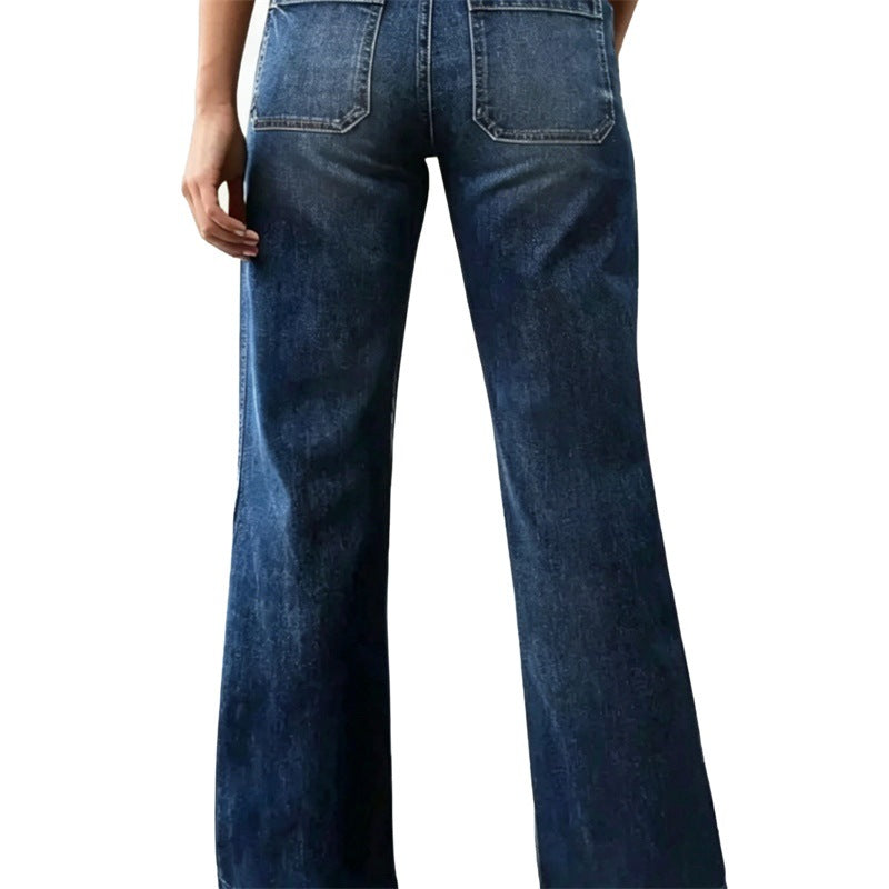 Damen Hochtaillierte Denim-Jeans mit weitem Schlagbein und aufgesetzten Vordertaschen Nord Taschen