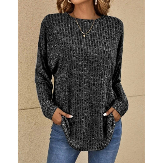 Damen Oversized Struktur-Strickpullover mit Rundhals und Eingrifftaschen Nord Taschen