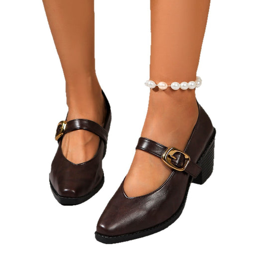 Damen Klassische Blockabsatzschuhe mit eleganter Schnallenverzierung Nord Taschen