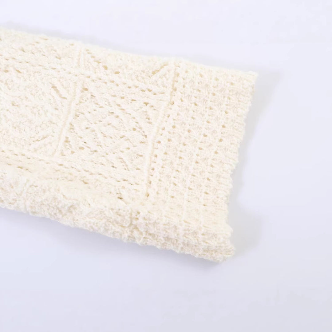 Damen Häkelstrick-Cardigan mit Rundhals, filigranem Lochmuster und Zierknöpfen Nord Taschen
