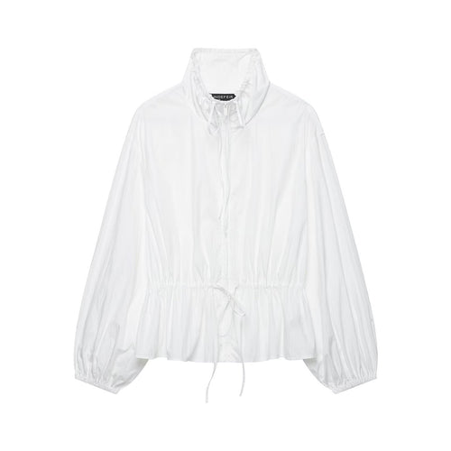 Damen Ultralight Cropped Anorak mit Tunnelzugtaillierung, Ballonärmeln und hohem Stehkragen Nord Taschen