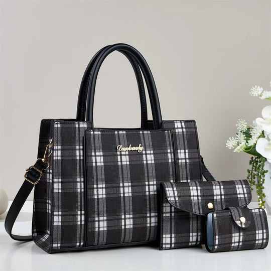 Damen elegante Handtasche mit kariertem Design und praktischem Mini-Portemonnaie Nord Taschen