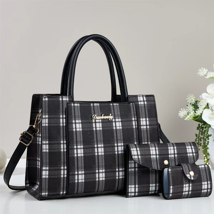 Damen elegante Handtasche mit kariertem Design und praktischem Mini-Portemonnaie Nord Taschen