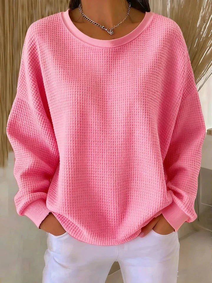 Damen Oversize Waffelstrick-Sweatshirt mit Rundhalsausschnitt Nord Taschen