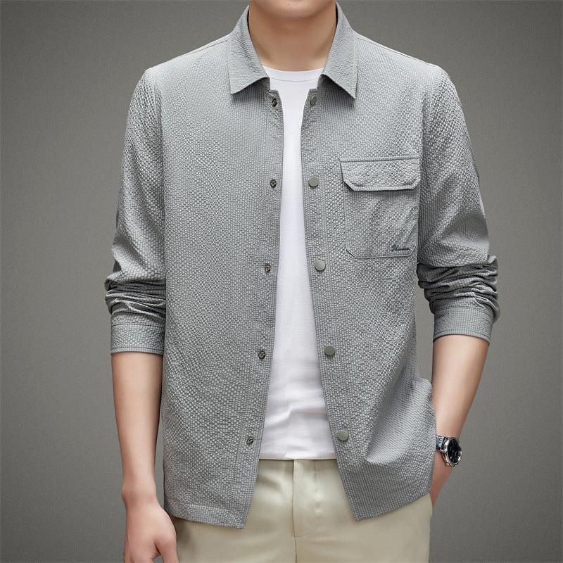 Herren Legeres strukturiertes Overshirt mit Brusttasche und Knopfleiste Nord Taschen