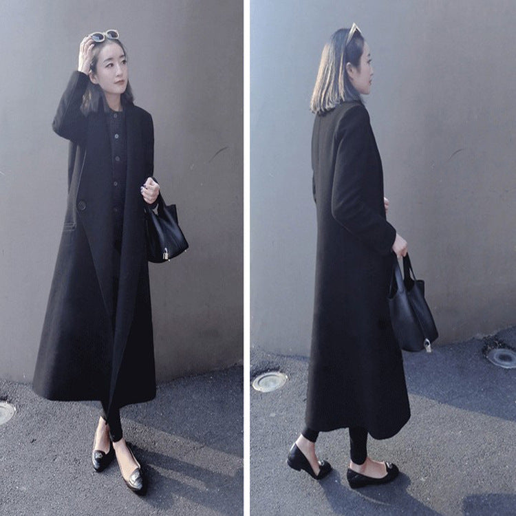 Damen Midilanger taillierter Wollmix-Longcoat mit Schalkragen, Eingrifftaschen und dezenten Zierknöpfen Nord Taschen