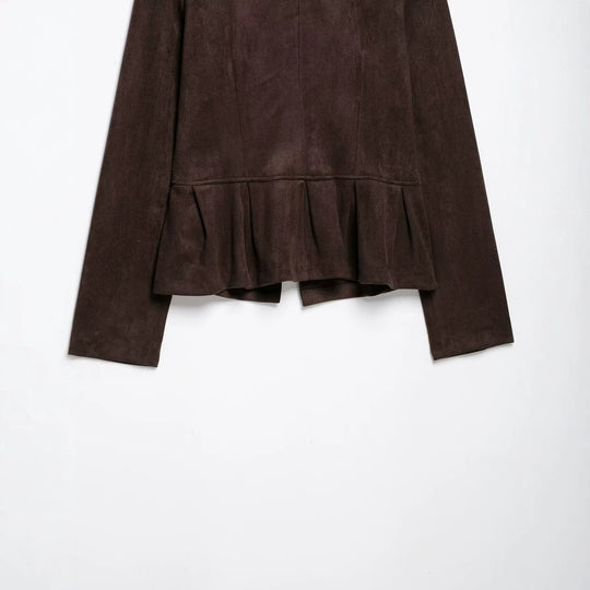Damen Taillierte Jacke im Musketierstil aus Wildlederoptik mit Zierknopfleiste und Schulterriegeln Nord Taschen