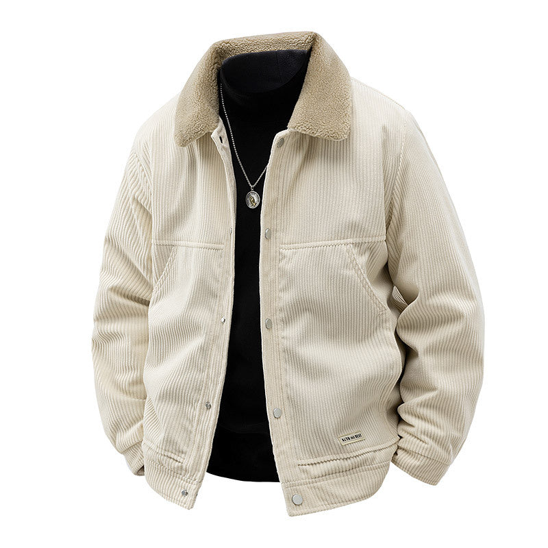 Men's  ribbed corduroy snap-front workwear jacket with sherpa-lined collar and angled hand pockets Nord Taschen