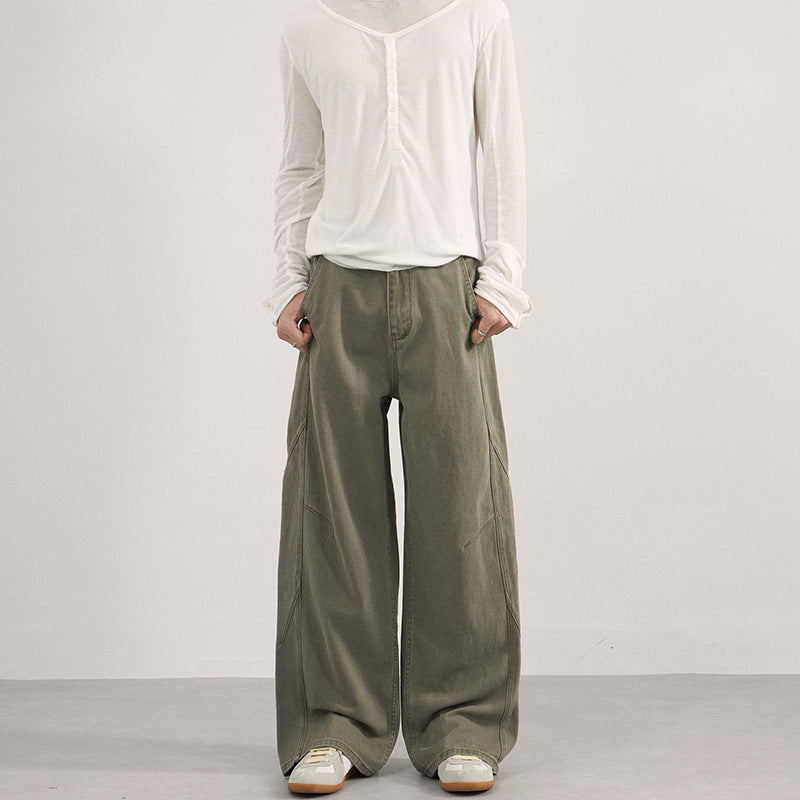 Damen Extraweite Twill‑Palazzohose mit tiefem Schritt und dekorativen Nahtpaneelen Nord Taschen