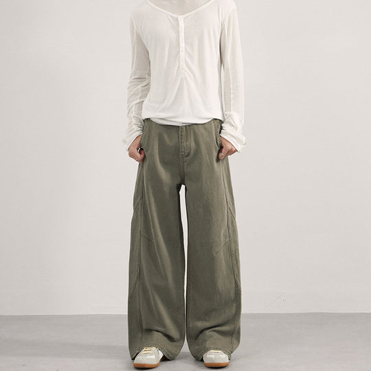 Damen Extraweite Twill‑Palazzohose mit tiefem Schritt und dekorativen Nahtpaneelen Nord Taschen