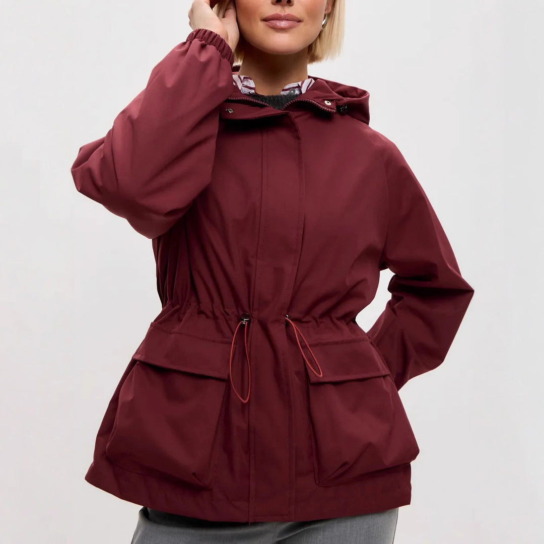Damen wasserdichte Parka-Jacke mit Kapuze, Tunnelzugtaillierung und XXL-Klappentaschen Nord Taschen