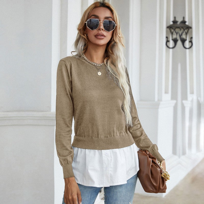 Damen Layering-Pullover mit Hemdoptik und feinem Feinstrick Nord Taschen