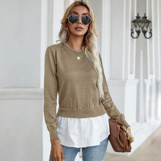 Damen Layering-Pullover mit Hemdoptik und feinem Feinstrick Nord Taschen