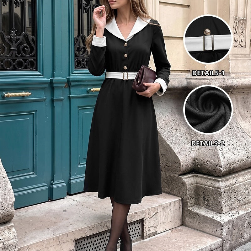 Damen Elegantes Wickelkleid mit Hemdkragen und Gürtel Nord Taschen