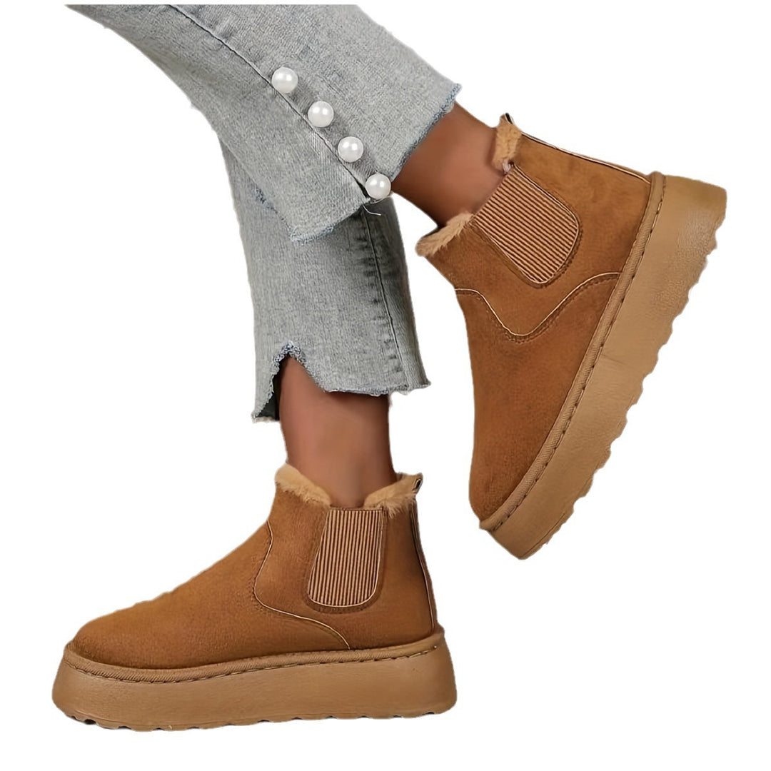 Damen  gefütterte Chelsea-Boots im Velours‑Look mit hohem Plateau‑Sohlenprofil und weichem Innenfutter Nord Taschen