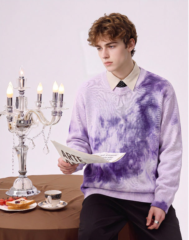 Herren Oversize-Strickpullover mit Batikoptik, Rundhalsausschnitt und Rippbündchen Nord Taschen