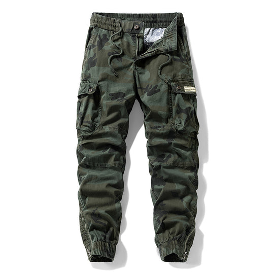 Herren Taktische Cargo‑Jogginghose im Camouflage‑Military‑Look mit Tunnelzugbund, Knieabnähern und Multifachtaschen Nord Taschen