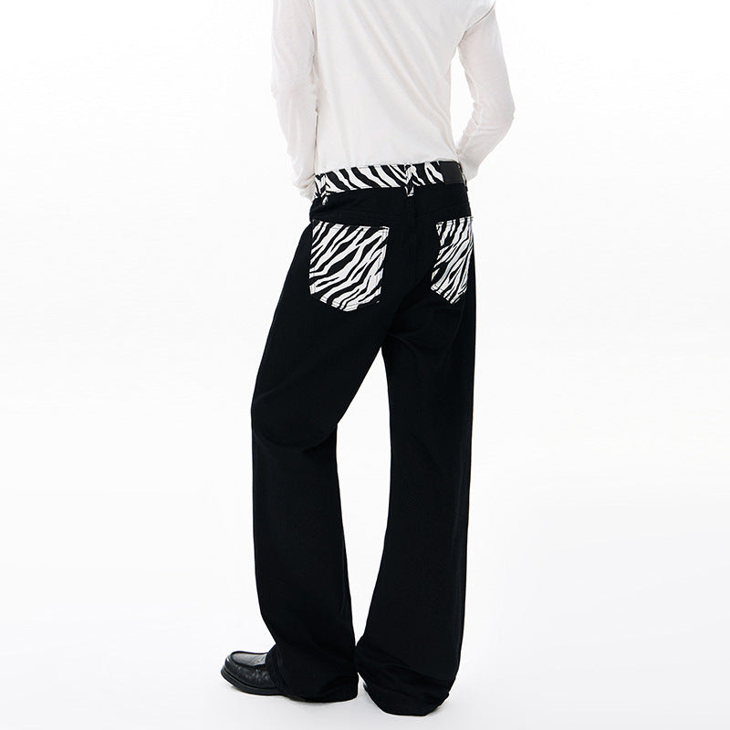 Herren weite Baumwollmix-Hose im Palazzoschnitt mit kontrastierenden Zebra-Print Gesäßtaschen Nord Taschen
